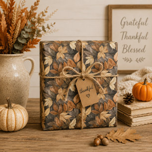 Papel de Presente Folhas de Outono em Marrom Bege