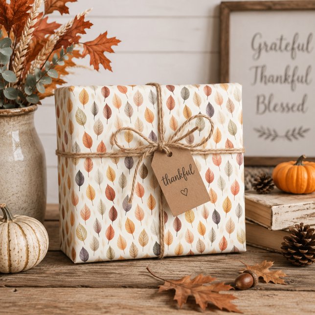 Papel de Presente Folhas de Outono em Marrom Ferru (Criador carregado)