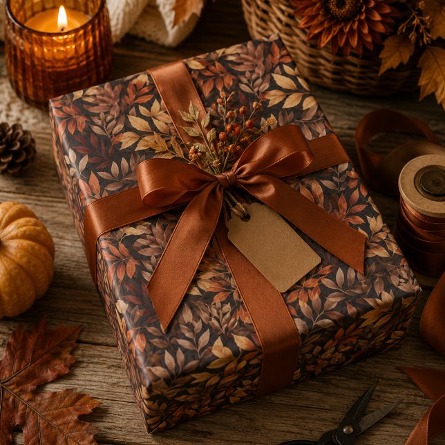 Papel de Presente Folhas de Outono em Marrom Rico  (Criador carregado)