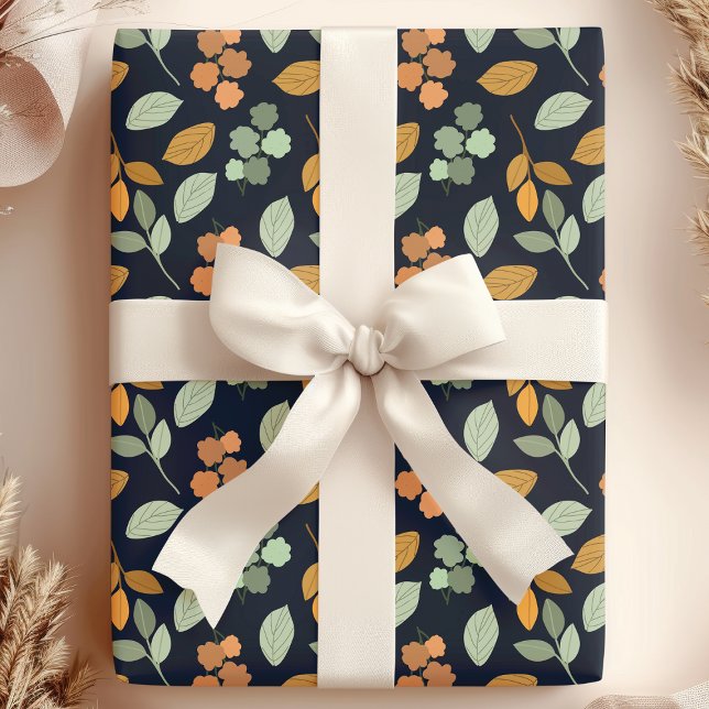 Papel De Presente Folhas de Outono Florais Vibrantes (Criador carregado)