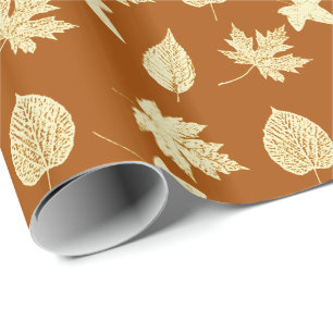Papel De Presente Folhas de outono - marrom e creme da oxidação
