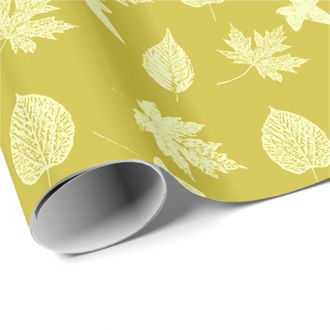 Papel De Presente Folhas de outono - mostarda e amarelo claro (Ponta do rolo)