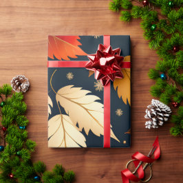 Papel De Presente Folhas de outono Padrão Retroativo Laranja