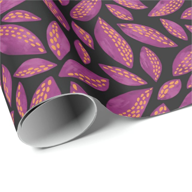 Papel De Presente Folhas de Outono Roxas (Ponta do rolo)