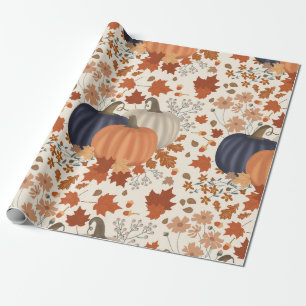 Papel De Presente Folhas de outono Russas de Pumpkins Flores Selvage