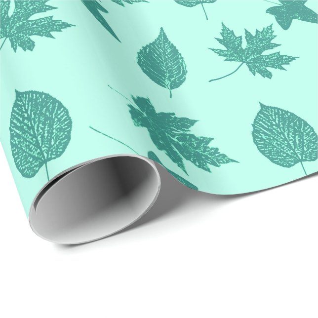 Papel De Presente Folhas de outono - turquesa e aqua (Ponta do rolo)