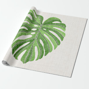 Papel De Presente Folhas de palma bordadas. Monstera Tropical Verde