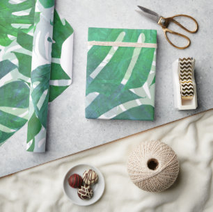 Papel De Presente Folhas de Palma de Monstera Verde Tropical
