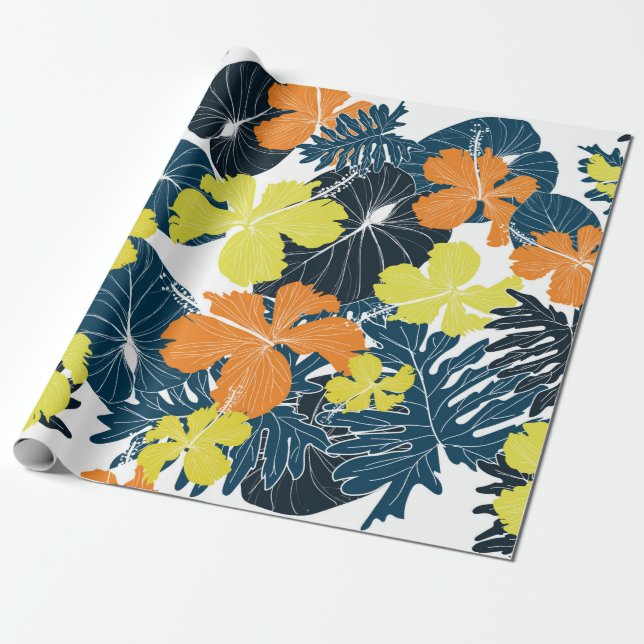 Papel De Presente Folhas de palma tópicas em padrão uniforme. ilustr (Desenrolado)