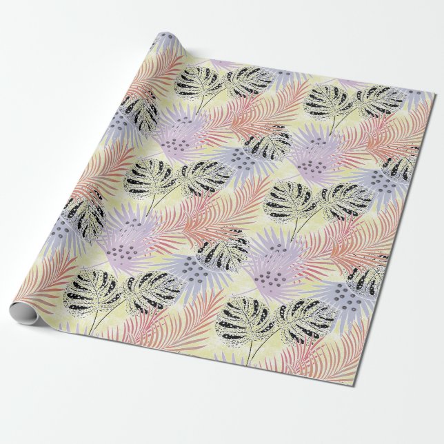 Papel De Presente Folhas de palma, tropicais, botânicas, folhas, sel (Desenrolado)