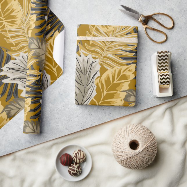 Papel De Presente Folhas de palma, tropicais, botânicas, selvas, flo (Artesanato)