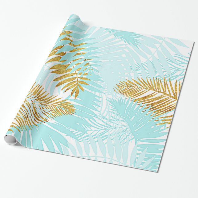 Papel De Presente Folhas de palmeira Dourados Aloha-Tropicais do (Desenrolado)