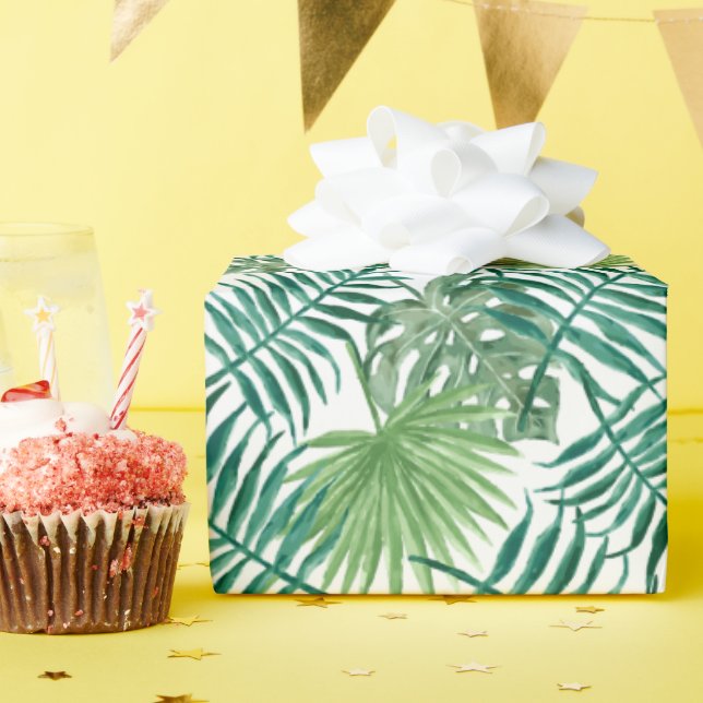 Papel De Presente Folhas de Palmeira e Monstera Tropicais (Festa de aniversário)