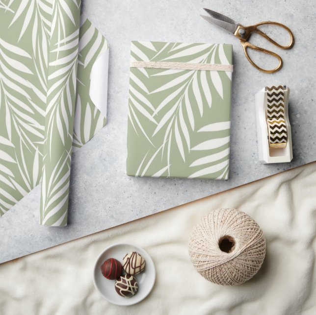 Papel De Presente Folhas de Palmeira Elegantes Padrão Verde Oliva (Artesanato)