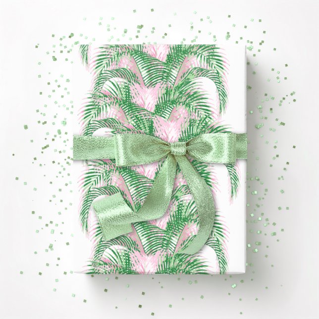 Papel De Presente Folhas de Palmeira em Rosa e Verde (Criador carregado)