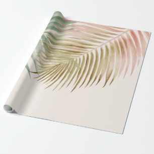 Papel De Presente Folhas de Palmeira Tropicais Rosa Verde Azul Paste