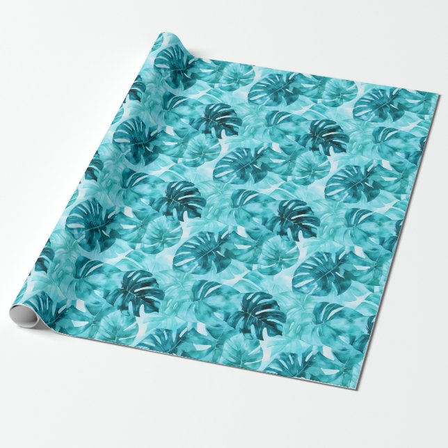 Papel De Presente Folhas de Palmeira Turquesa (Desenrolado)