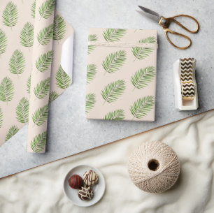 Papel De Presente Folhas De Palmeira Verde Creme Aniversário