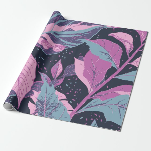 Papel De Presente Folhas de Pastel em Fundo Escuro (Desenrolado)