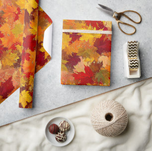 Papel De Presente Folhas de Quebra de Aquarela - Padrão de outono de