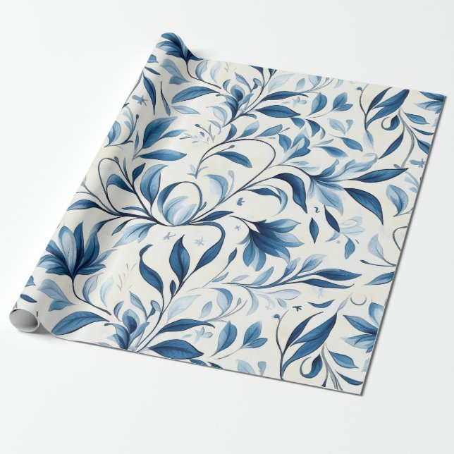 Papel De Presente Folhas de salsa azul Elegante - Fundo branco (1) (Desenrolado)