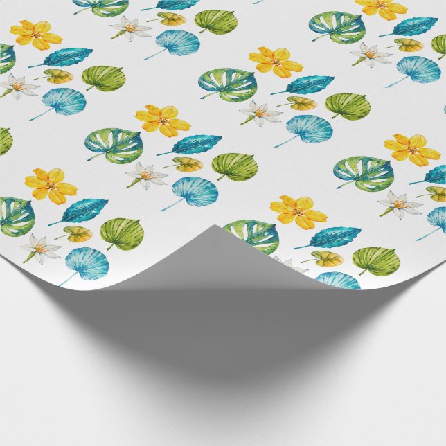 Papel De Presente Folhas diversas de flores tropicais (Ponta)