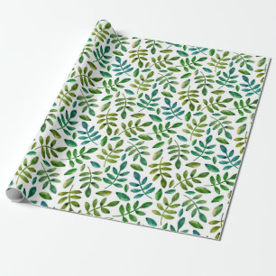 Papel De Presente Folhas do verde. Aguarela floral. Verão botânico