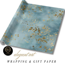 Papel De Presente Folhas Douradas Botânicas Padrão Natureza Verde-az