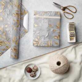 Papel De Presente Folhas Douradas de Cinzas de Prata