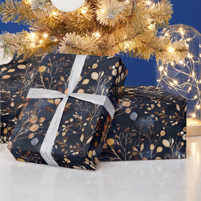 Papel De Presente Folhas Douradas e Florais secas (Feriados)