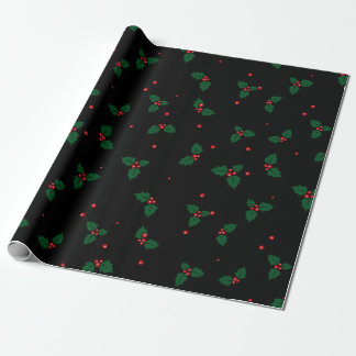 Papel De Presente Folhas e bagas clássicas de Natal