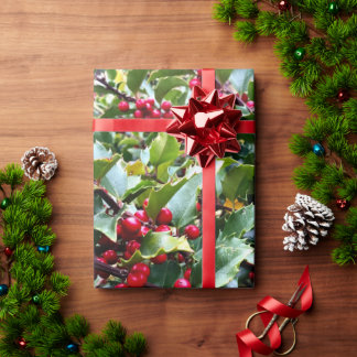 Papel De Presente Folhas e Bagas de Azevinho