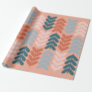 Papel De Presente Folhas e caules Padrão Botânico Escamudo Azul