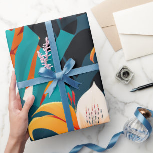 Papel De Presente Folhas e flores tropicais coloridas e elegantes