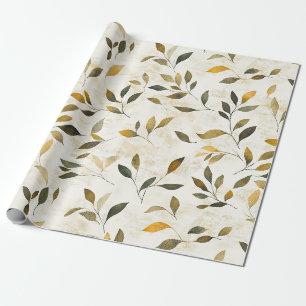 Papel De Presente Folhas e Galhos Quentes de Outono Natureza Rústica