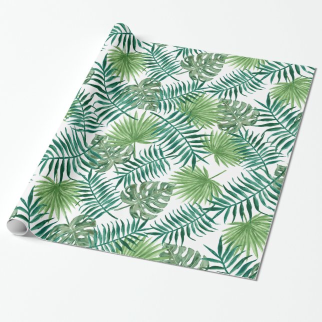 Papel De Presente Folhas Exóticas Verdes (Desenrolado)
