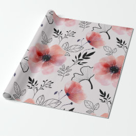 Papel De Presente Folhas florais laranja delicadas modernas