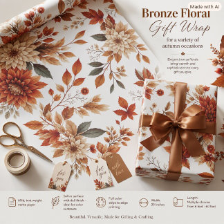 Papel De Presente Folhas Florais Sazonais de Outono em Bronze