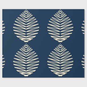 Papel De Presente Folhas Geométricas Azul Marinho & Bege