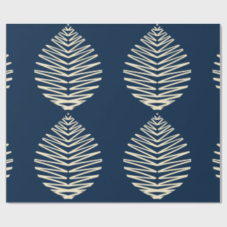 Papel De Presente Folhas Geométricas | Azul Marinho & Bege