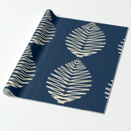 Papel De Presente Folhas Geométricas | Azul Marinho & Bege