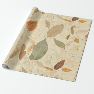 Papel De Presente Folhas Pressionadas de Herbário Vintage Marrom Dou