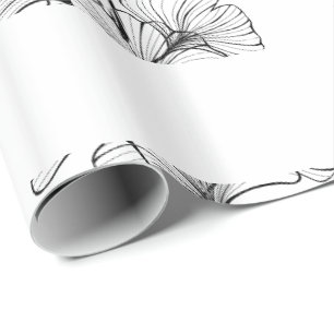 Papel De Presente Folhas Pretas E Brancas