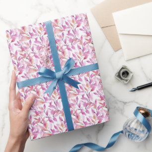 Papel De Presente Folhas Roxas Aquarela em Branco