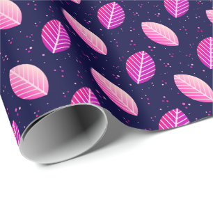 Papel De Presente Folhas roxas em azul escuro