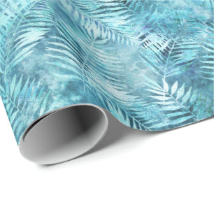 Papel De Presente Folhas tropicais azuis