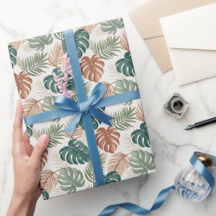 Papel De Presente Folhas Tropicais Boho