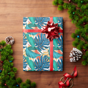Papel De Presente Folhas tropicais coloridas, design de padrão exóti