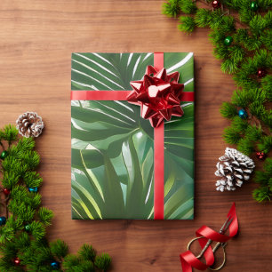 Papel De Presente Folhas Tropicais Coloridas e Flores de Hibisco
