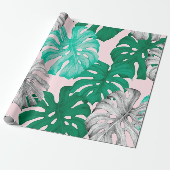 Papel De Presente Folhas tropicais de monstera ilustração desenhada  (Desenrolado)